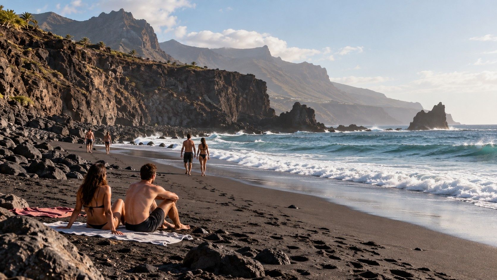 Volcanic black sand on a Tenerife beach